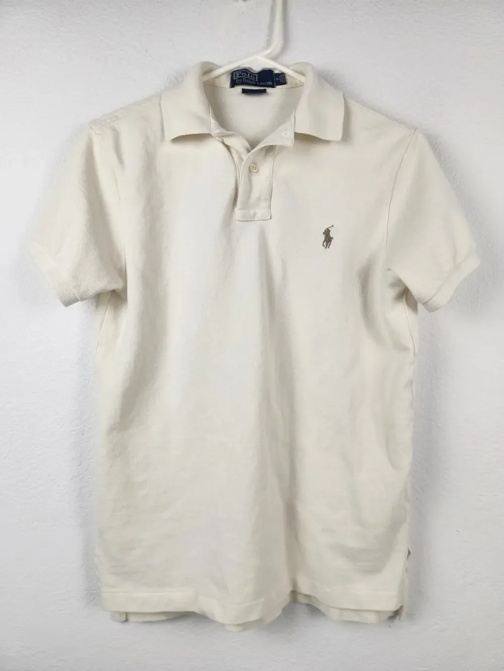 Vintage Ralph Lauren Polo Shirt Men Size Small Custom Fit Short Sleeve Cream